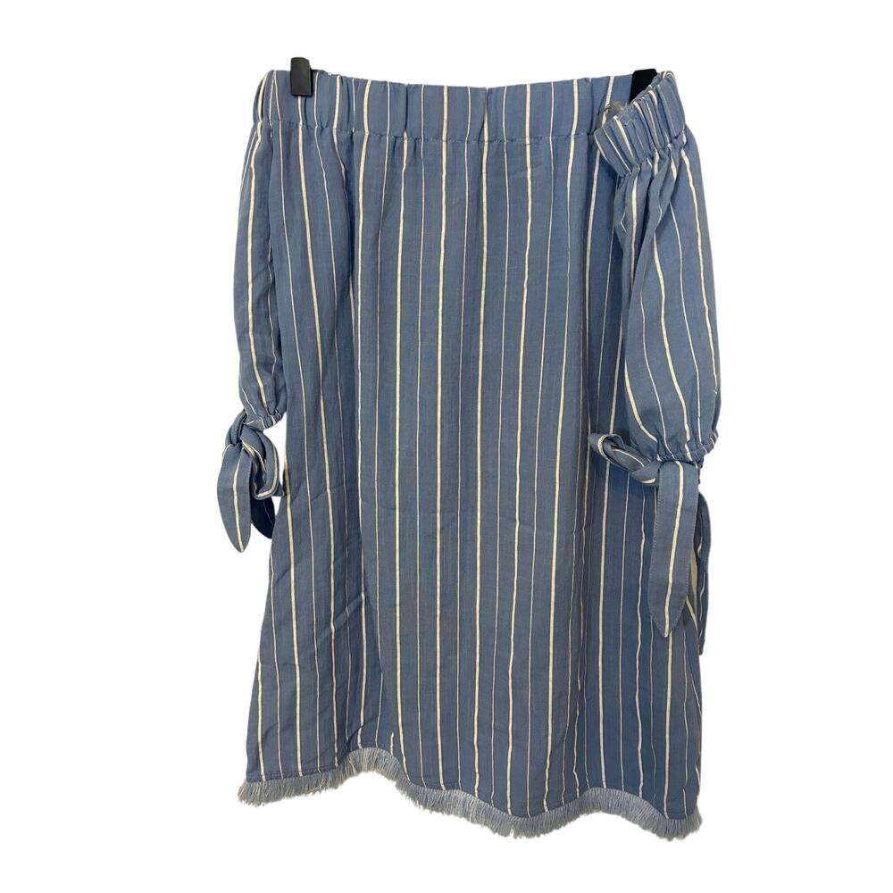 NWT Hot and Delicious Preppy Sailor Strip Off Shoulder Chambray Dress S Nautical - Picture 4 of 4